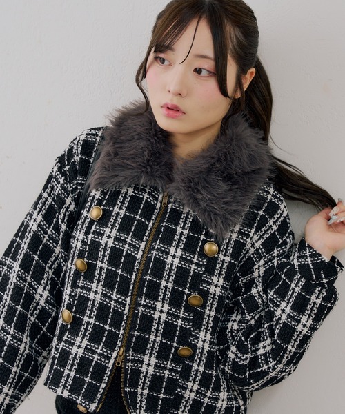 Remind me and forever(リマインドミーアンドフォーエバー)の「W釦ツイードファー衿ブルゾン(ブルゾン・レディース・アイボリー/ブラック・FREE)」の16枚目の写真
