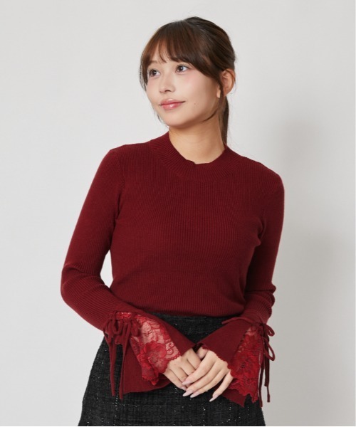 GORGE(ゴージ)の「袖レースアップリボン リブニット|全3色(ニット/セーター・レディース・ボルドー/オフホワイト/ブラック・F)」の3枚目の写真