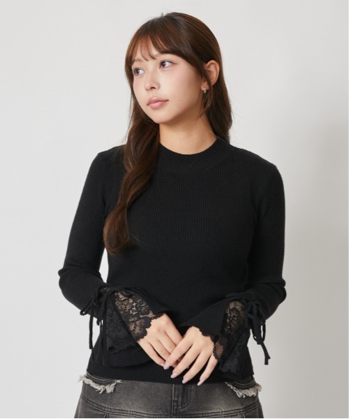GORGE(ゴージ)の「袖レースアップリボン リブニット|全3色(ニット/セーター・レディース・ボルドー/オフホワイト/ブラック・F)」の2枚目の写真