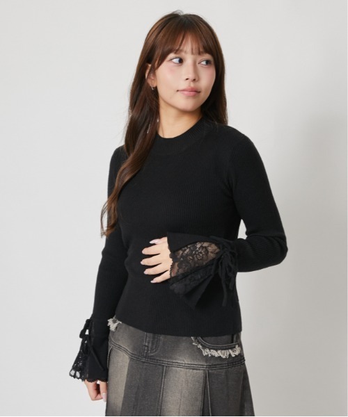 GORGE(ゴージ)の「袖レースアップリボン リブニット|全3色(ニット/セーター・レディース・ボルドー/オフホワイト/ブラック・F)」の5枚目の写真