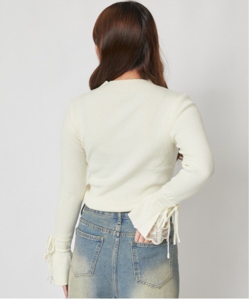 GORGE(ゴージ)の「袖レースアップリボン リブニット|全3色(ニット/セーター・レディース・ボルドー/オフホワイト/ブラック・F)」の13枚目の写真