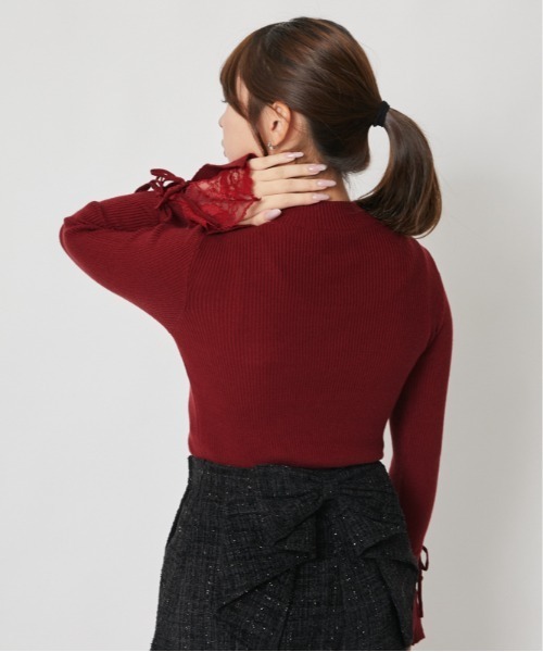 GORGE(ゴージ)の「袖レースアップリボン リブニット|全3色(ニット/セーター・レディース・ボルドー/オフホワイト/ブラック・F)」の17枚目の写真