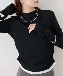 長袖プレート付きハイネックカットソー