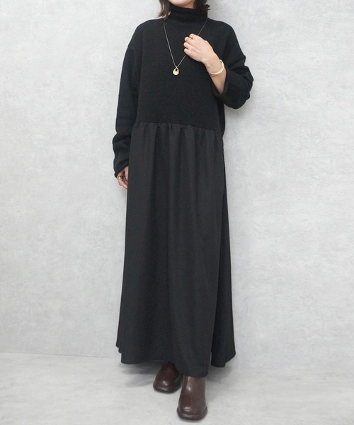 SELECT LEVERY(セレクトリベリー)の「ポケット付きニットドッキングワンピ―ス(ワンピース・レディース・ブラック/カーキ/チャコール・MEDIUM)」の1枚目の写真