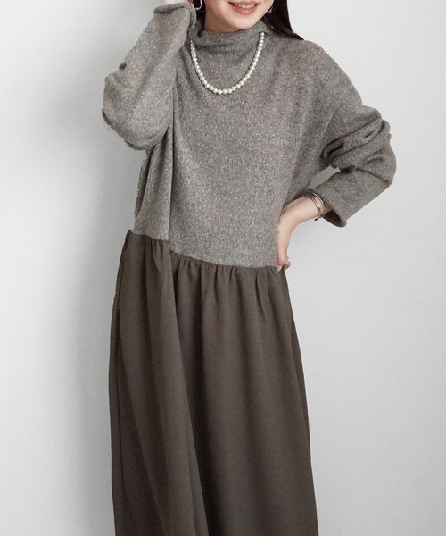 SELECT LEVERY(セレクトリベリー)の「ポケット付きニットドッキングワンピ―ス(ワンピース・レディース・ブラック/カーキ/チャコール・MEDIUM)」の6枚目の写真