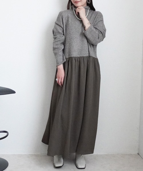 SELECT LEVERY(セレクトリベリー)の「ポケット付きニットドッキングワンピ―ス(ワンピース・レディース・ブラック/カーキ/チャコール・MEDIUM)」の5枚目の写真