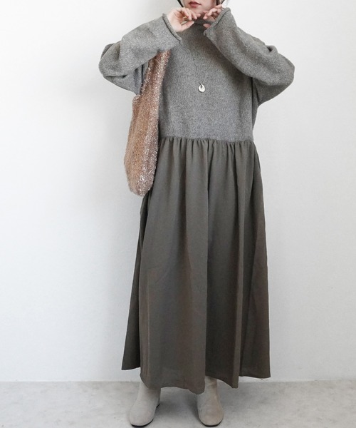 SELECT LEVERY(セレクトリベリー)の「ポケット付きニットドッキングワンピ―ス(ワンピース・レディース・ブラック/カーキ/チャコール・MEDIUM)」の4枚目の写真
