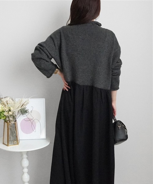 SELECT LEVERY(セレクトリベリー)の「ポケット付きニットドッキングワンピ―ス(ワンピース・レディース・ブラック/カーキ/チャコール・MEDIUM)」の22枚目の写真
