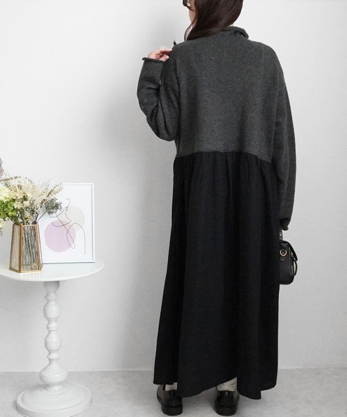 SELECT LEVERY(セレクトリベリー)の「ポケット付きニットドッキングワンピ―ス(ワンピース・レディース・ブラック/カーキ/チャコール・MEDIUM)」の21枚目の写真