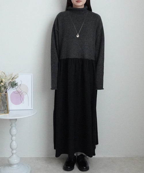 SELECT LEVERY(セレクトリベリー)の「ポケット付きニットドッキングワンピ―ス(ワンピース・レディース・ブラック/カーキ/チャコール・MEDIUM)」の16枚目の写真