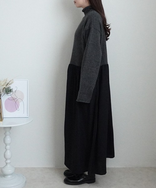 SELECT LEVERY(セレクトリベリー)の「ポケット付きニットドッキングワンピ―ス(ワンピース・レディース・ブラック/カーキ/チャコール・MEDIUM)」の15枚目の写真