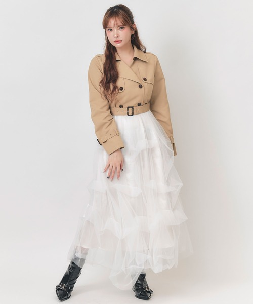 REDYAZEL(レディアゼル)の「トレンチライクボリュームタックチュールロングワンピース(ワンピース・レディース・グレー/ベージュ/ブラック・FREE)」の1枚目の写真