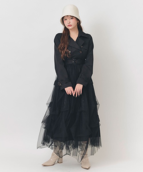 REDYAZEL(レディアゼル)の「トレンチライクボリュームタックチュールロングワンピース(ワンピース・レディース・グレー/ベージュ/ブラック・FREE)」の14枚目の写真