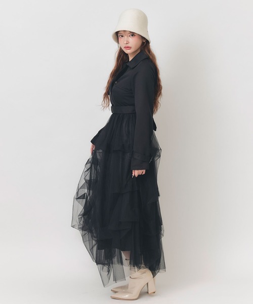 REDYAZEL(レディアゼル)の「トレンチライクボリュームタックチュールロングワンピース(ワンピース・レディース・グレー/ベージュ/ブラック・FREE)」の16枚目の写真