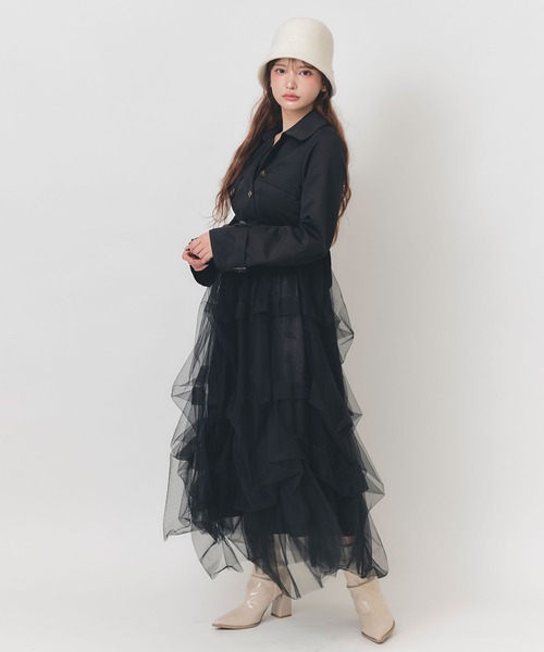 REDYAZEL(レディアゼル)の「トレンチライクボリュームタックチュールロングワンピース(ワンピース・レディース・グレー/ベージュ/ブラック・FREE)」の9枚目の写真