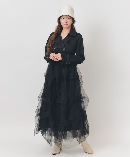 REDYAZEL(レディアゼル)の「トレンチライクボリュームタックチュールロングワンピース(ワンピース・レディース・グレー/ベージュ/ブラック・FREE)」の10枚目の写真