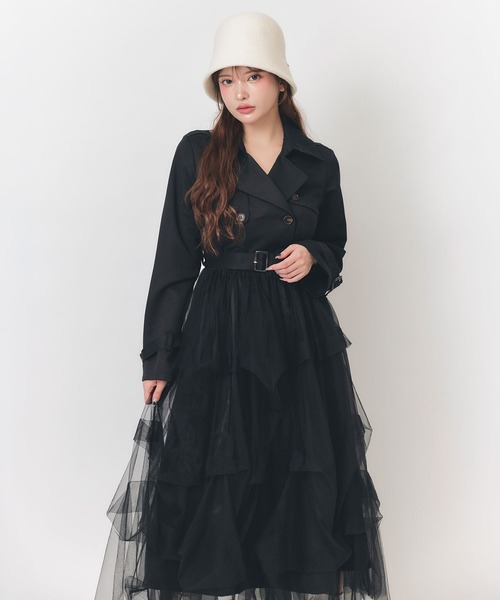 REDYAZEL(レディアゼル)の「トレンチライクボリュームタックチュールロングワンピース(ワンピース・レディース・グレー/ベージュ/ブラック・FREE)」の11枚目の写真