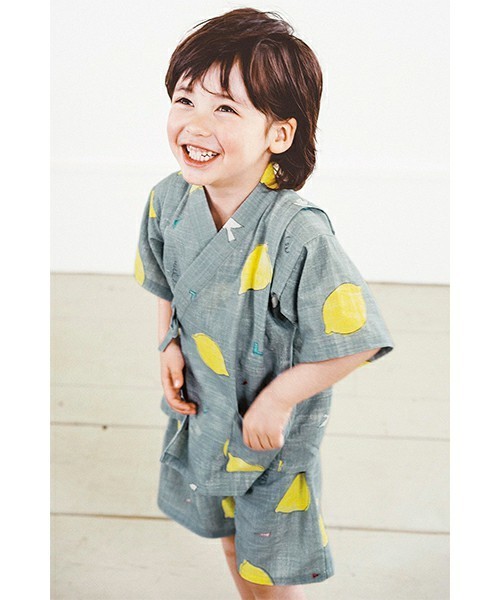 フェリシモキッズ フェリシモキッズ の 限定 京都ｓｕｂｉｋｉａｗａ食器店さんとつくった レトロなレモン柄のじんべい 浴衣 Wear