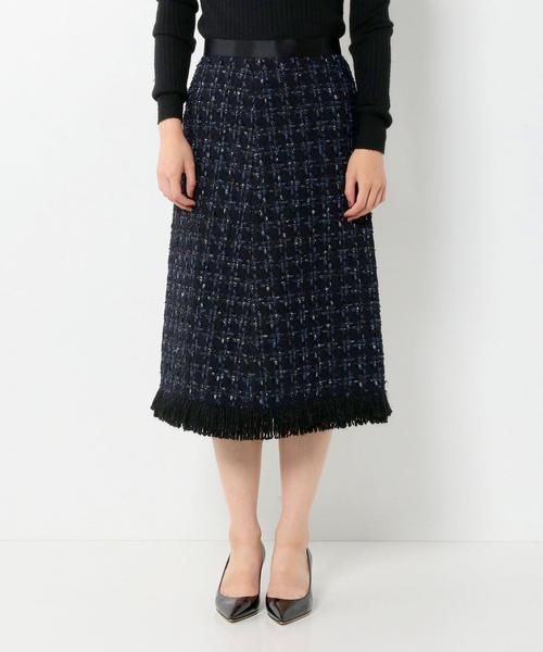 Drawer（ドゥロワー）の「DRAWER ツィードフリンジスカート（スカート  