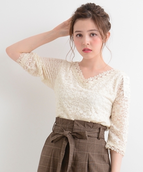 MAJESTIC LEGON（マジェスティックレゴン）の「【WEB限定価格】コードレースVプルオーバー（Tシャツ/カットソー・レディース・ボルドー/ブラック/アイボリー・MEDIUM/SMALL）」の5枚目の写真