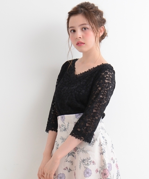 MAJESTIC LEGON（マジェスティックレゴン）の「【WEB限定価格】コードレースVプルオーバー（Tシャツ/カットソー・レディース・ボルドー/ブラック/アイボリー・MEDIUM/SMALL）」の8枚目の写真