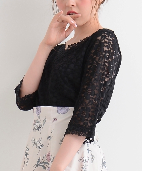 MAJESTIC LEGON（マジェスティックレゴン）の「【WEB限定価格】コードレースVプルオーバー（Tシャツ/カットソー・レディース・ボルドー/ブラック/アイボリー・MEDIUM/SMALL）」の10枚目の写真