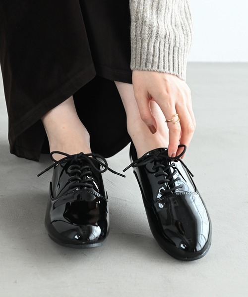 SS-3Lサイズ展開！】軽量レースアップ フラット シューズ（ローファー