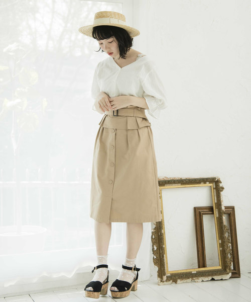 OLIVE des OLIVE（オリーブデオリーブ）の「コルセットベルトタイトスカート（スカート・レディース・ベージュ/レッド/グリーン・FREE）」の5枚目の写真