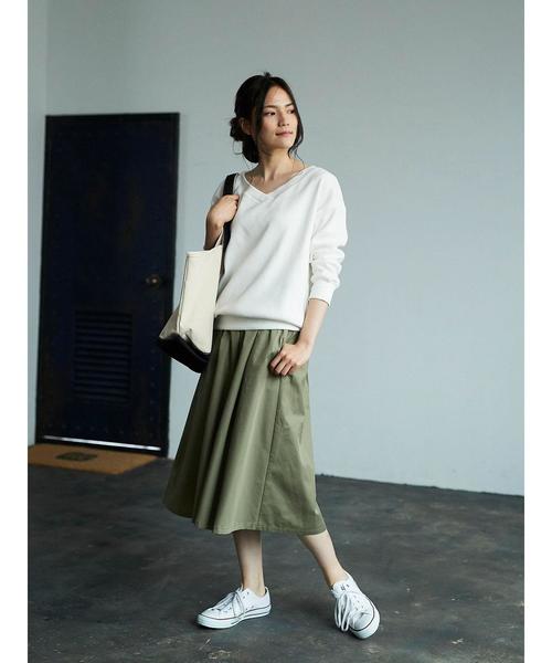 AMERICAN HOLIC（アメリカンホリック）の「・10col.フロントタックミディスカート（スカート・レディース・パープル/イエロー/ミント/ターコイズブルー/アイボリー/ピンク/ブラック/ストライプ/カーキ/ネイビー・FREE）」の22枚目の写真