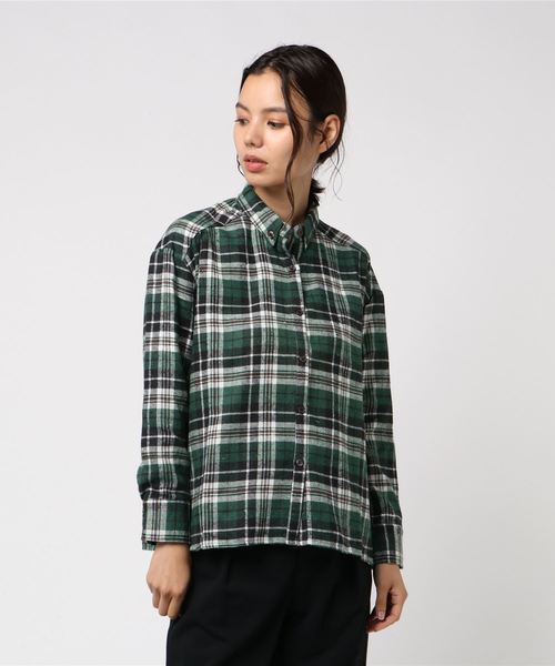 KOBE LETTUCE(コウベレタス)の「ボックスボタンダウングランジチェック柄シャツ(シャツ/ブラウス・レディース・グリーン/ネイビー/ブラウン/ブラック系その他/レッド系その他/ブラック・FREE)」の4枚目の写真