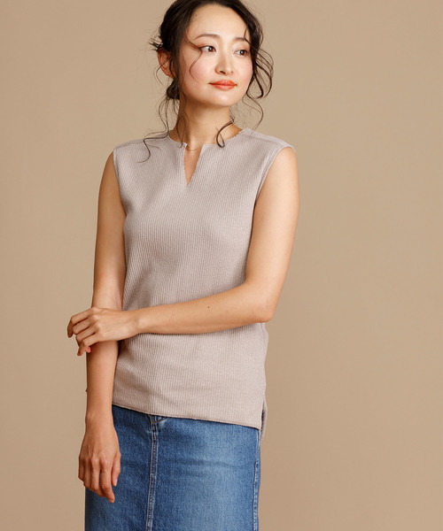 Munich（ミューニック）の「コットンリブジャージノースリーブプルオーバー【セットアップ可】（Tシャツ/カットソー・レディース・ホワイト/ブラック/ネイビー/ブラウン/ライトブラウン/ナチュラル/グレイッシュベージュ・FREE）」の6枚目の写真