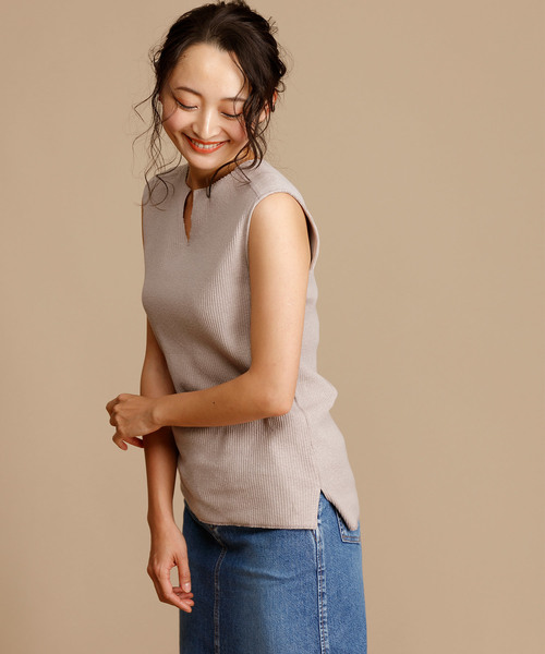 Munich（ミューニック）の「コットンリブジャージノースリーブプルオーバー【セットアップ可】（Tシャツ/カットソー・レディース・ホワイト/ブラック/ネイビー/ブラウン/ライトブラウン/ナチュラル/グレイッシュベージュ・FREE）」の16枚目の写真