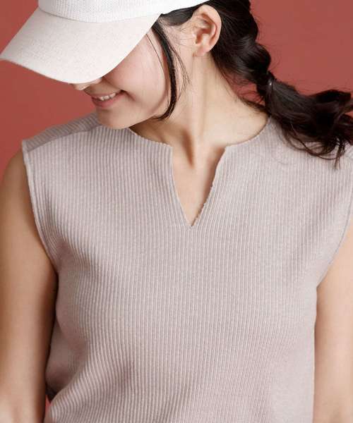 Munich（ミューニック）の「コットンリブジャージノースリーブプルオーバー【セットアップ可】（Tシャツ/カットソー・レディース・ホワイト/ブラック/ネイビー/ブラウン/ライトブラウン/ナチュラル/グレイッシュベージュ・FREE）」の19枚目の写真