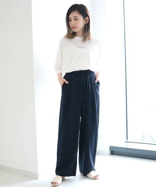 AMERICAN HOLIC(アメリカンホリック)の「麻混ドロストワイドパンツ *(その他パンツ・レディース・ライトベージュ/ネイビー/キャメル/カーキ/その他8/ブルー系その他4/ストライプ・M/L)」の8枚目の写真