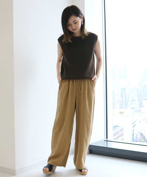 AMERICAN HOLIC(アメリカンホリック)の「麻混ドロストワイドパンツ *(その他パンツ・レディース・ライトベージュ/ネイビー/キャメル/カーキ/その他8/ブルー系その他4/ストライプ・M/L)」の10枚目の写真