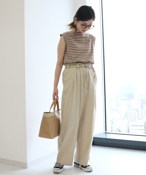 AMERICAN HOLIC(アメリカンホリック)の「麻混ドロストワイドパンツ *(その他パンツ・レディース・ライトベージュ/ネイビー/キャメル/カーキ/その他8/ブルー系その他4/ストライプ・M/L)」の15枚目の写真