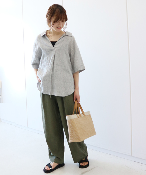 AMERICAN HOLIC(アメリカンホリック)の「麻混ドロストワイドパンツ *(その他パンツ・レディース・ライトベージュ/ネイビー/キャメル/カーキ/その他8/ブルー系その他4/ストライプ・M/L)」の18枚目の写真