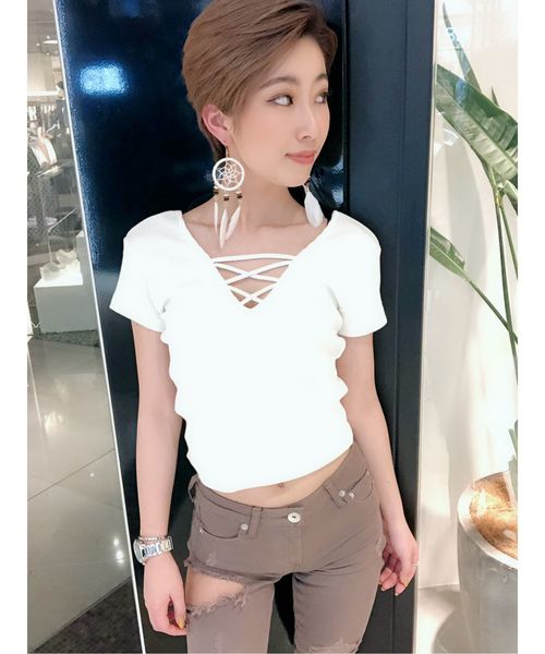 GYDA（ジェイダ）の「2WAYバインダーTシャツ（Tシャツ/カットソー・レディース・ブラック/ベージュ/オフホワイト/その他/その他2/イエロー・FREE）」の2枚目の写真