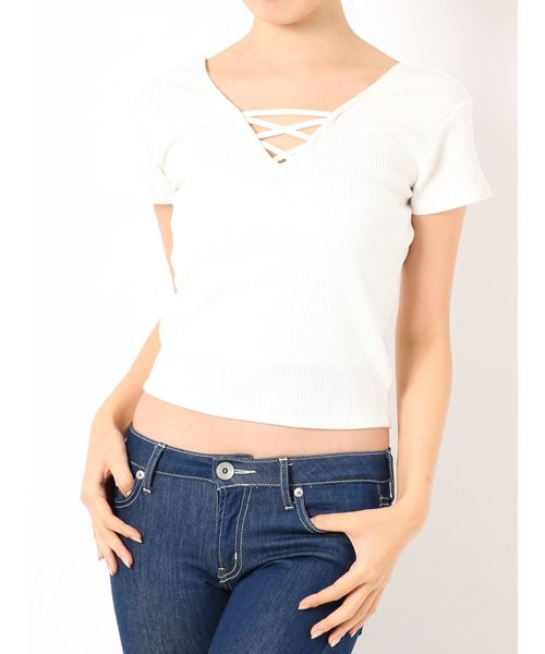 GYDA（ジェイダ）の「2WAYバインダーTシャツ（Tシャツ/カットソー・レディース・ブラック/ベージュ/オフホワイト/その他/その他2/イエロー・FREE）」の8枚目の写真