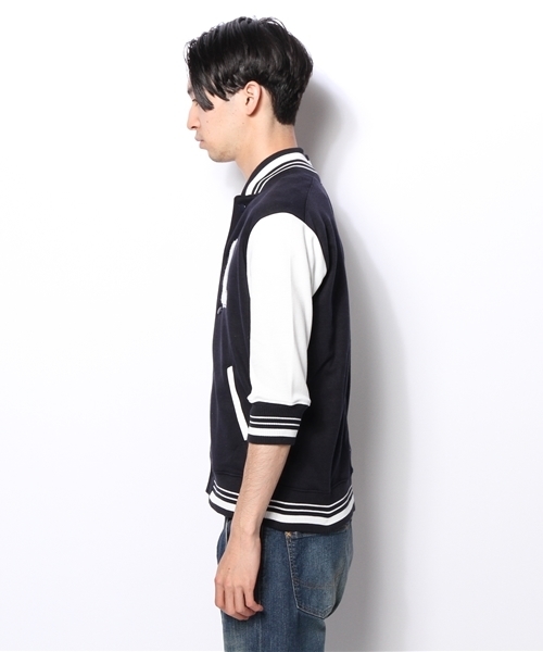 WEGO（ウィゴー）の「WEGO/7分袖ポンチスタジャン（スタジャン・メンズ・杢グレー/ブルー/ネイビー・LARGE/MEDIUM）」の10枚目の写真