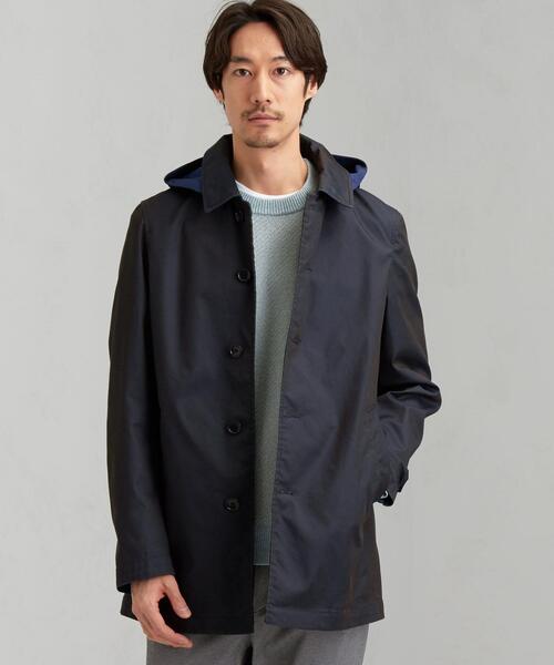 green label relaxing（グリーンレーベルリラクシング）の「NM ハッスイ フード バルカラー コート ＜ 機能性 / ストレッチ・撥水 ＞（ステンカラーコート・メンズ・ベージュ/ネイビー/コバルトブルー・S/XL/XXL/L/M）」の2枚目の写真