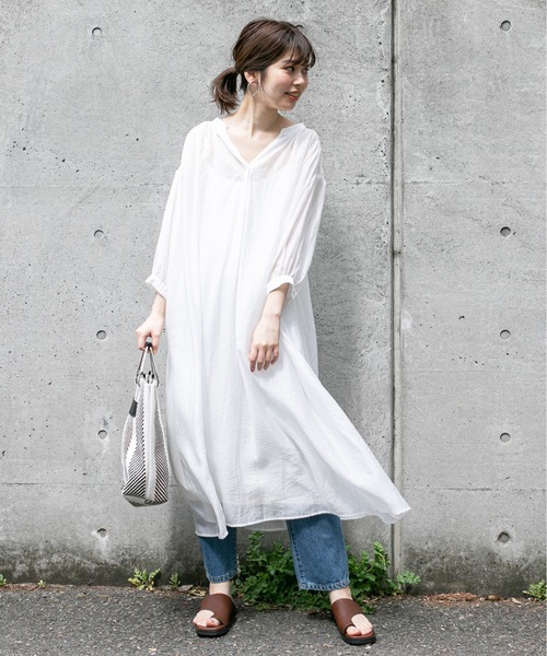 natural couture（ナチュラルクチュール）の「たっぷりギャザーシャツワンピースⅡ（ワンピース・レディース・ラベンダー/ミント/ホワイト/ライトベージュ・FREE）」の2枚目の写真