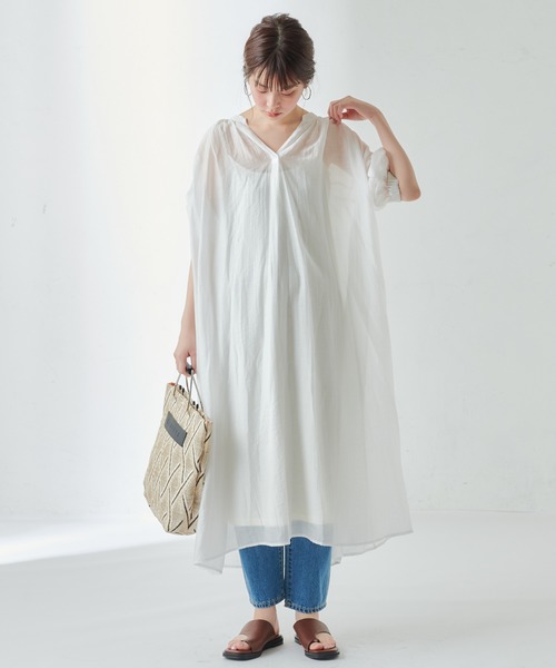 natural couture（ナチュラルクチュール）の「たっぷりギャザーシャツワンピースⅡ（ワンピース・レディース・ラベンダー/ミント/ホワイト/ライトベージュ・FREE）」の5枚目の写真