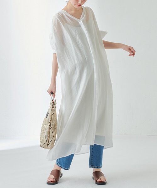 natural couture（ナチュラルクチュール）の「たっぷりギャザーシャツワンピースⅡ（ワンピース・レディース・ラベンダー/ミント/ホワイト/ライトベージュ・FREE）」の18枚目の写真