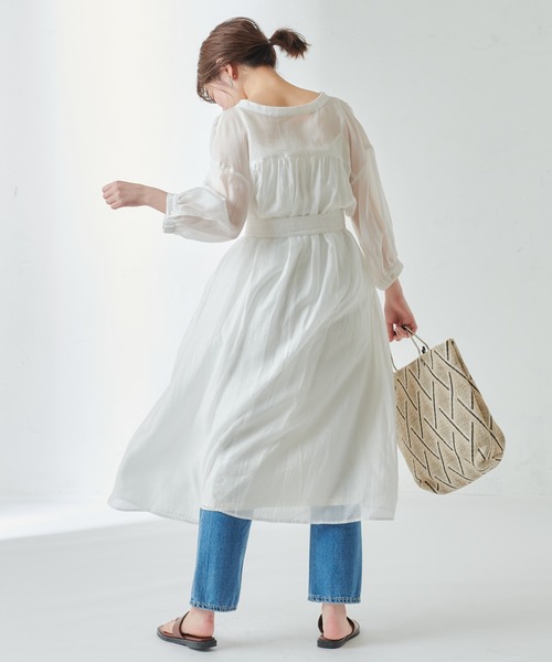 natural couture（ナチュラルクチュール）の「たっぷりギャザーシャツワンピースⅡ（ワンピース・レディース・ラベンダー/ミント/ホワイト/ライトベージュ・FREE）」の10枚目の写真