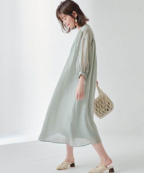 natural couture（ナチュラルクチュール）の「たっぷりギャザーシャツワンピースⅡ（ワンピース・レディース・ラベンダー/ミント/ホワイト/ライトベージュ・FREE）」の8枚目の写真