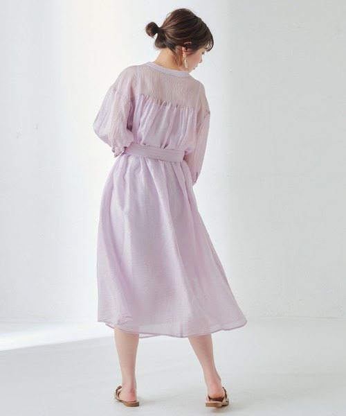 natural couture（ナチュラルクチュール）の「たっぷりギャザーシャツワンピースⅡ（ワンピース・レディース・ラベンダー/ミント/ホワイト/ライトベージュ・FREE）」の6枚目の写真