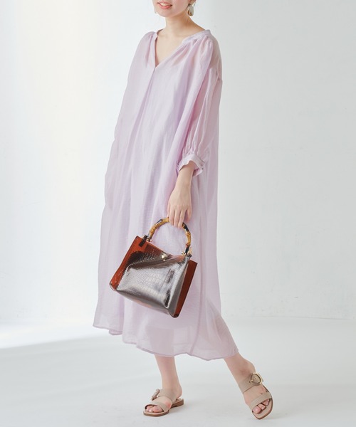 natural couture（ナチュラルクチュール）の「たっぷりギャザーシャツワンピースⅡ（ワンピース・レディース・ラベンダー/ミント/ホワイト/ライトベージュ・FREE）」の11枚目の写真