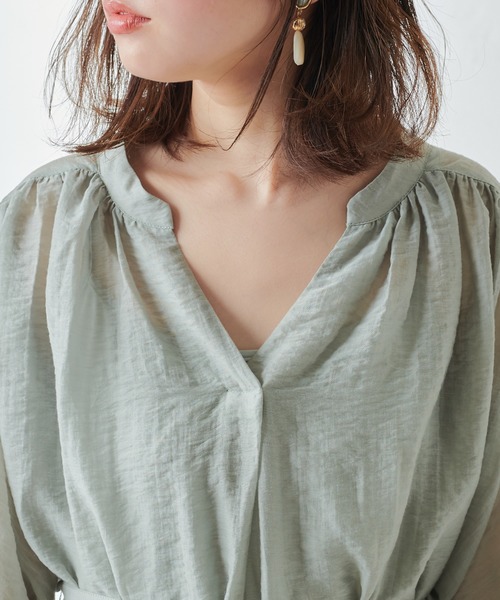 natural couture（ナチュラルクチュール）の「たっぷりギャザーシャツワンピースⅡ（ワンピース・レディース・ラベンダー/ミント/ホワイト/ライトベージュ・FREE）」の9枚目の写真