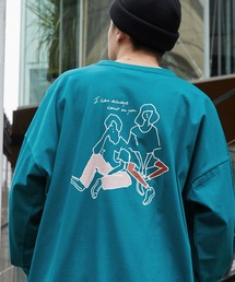 シルケットライク天竺 オーバーサイズイラストプリントL/Sカットソー/バックプリント